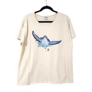 Crazy Shirts Hawaii Sea Turtle Wyland Art Nature Cream Coconut Dyed Shirt XL